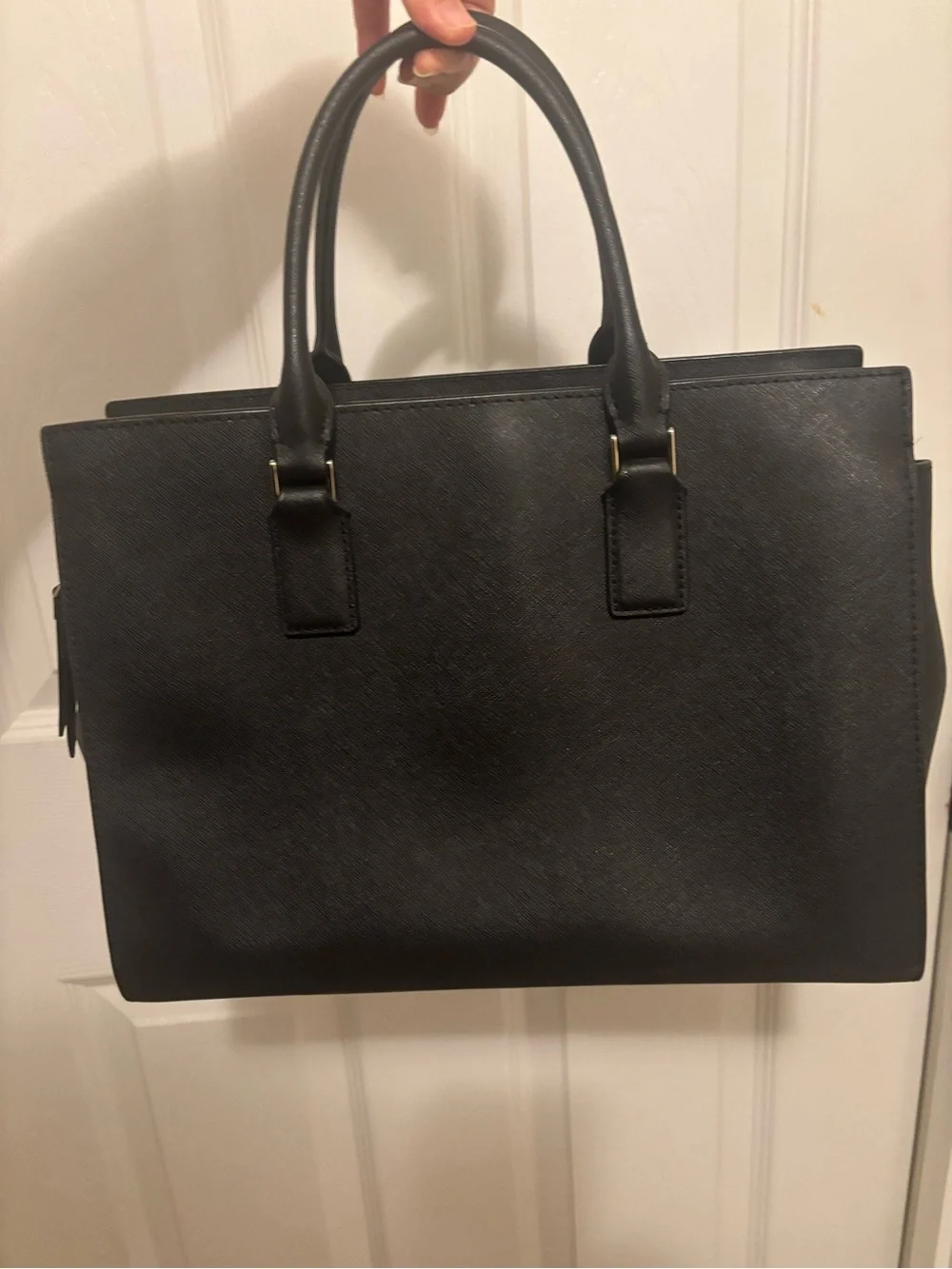 kate spade black structured saffiano tote